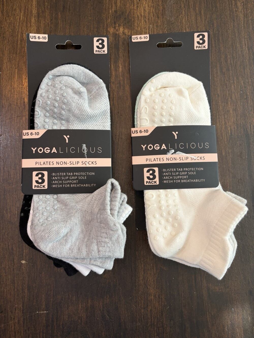 Z24 Lot of 6 Yogalicious Cotton Blend Medium 6-10 Socks Pilates NEW NWT